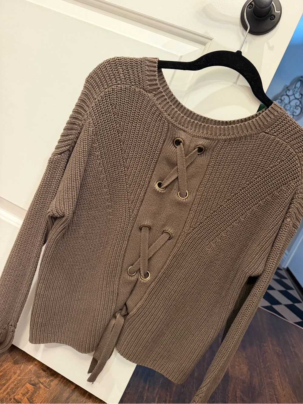 Lucky Brand Taupe Crew Neck Knit Sweater